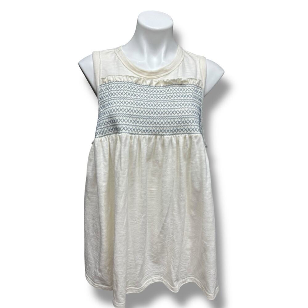 True Craft Tank Top Womens 1X Boho Coastal Smocked Breathable Keyhole NEW $48